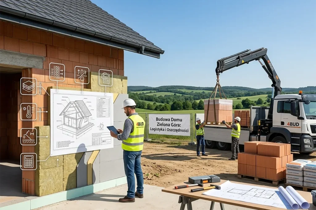 Budowa domu w Zielonej Górze i okolicach – Kompleksowy poradnik inwestora na 2026 rok Budowa nowoczesnego domu w Zielonej Górze, rozładunek HDS i doradztwo techniczne przy użyciu materiałów konstrukcyjnych 4BUD.